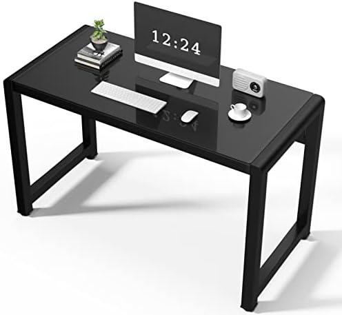 TY ARTS & CULTURE Computer Desk 47.2" Tempered Glass Desk Study Writing Table Personal Workstation Home Office Desk, Modern PC Laptop Desk USB Accessory Attribute Professional Office Desk Black Desk