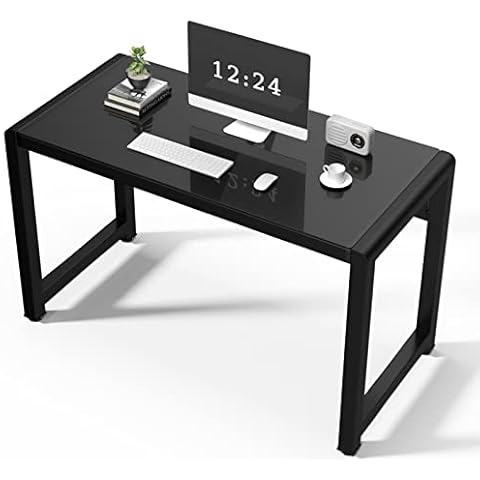TY ARTS & CULTURE Computer Desk 47.2" Tempered Glass Desk Study Writing Table Personal Workstation Home Office Desk, Modern PC Laptop Desk USB Accessory Attribute Professional Office Desk Black Desk Cover