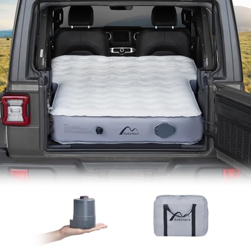 Sokeface Jeep Wrangler Air Mattress Jeep Mattress with Wireless Air Pump Large SUV Air Mattress,Jeep Wrangler Bed 10inch SUV Camping Bed for JK JKU JL JLU Unlimited 4 Door