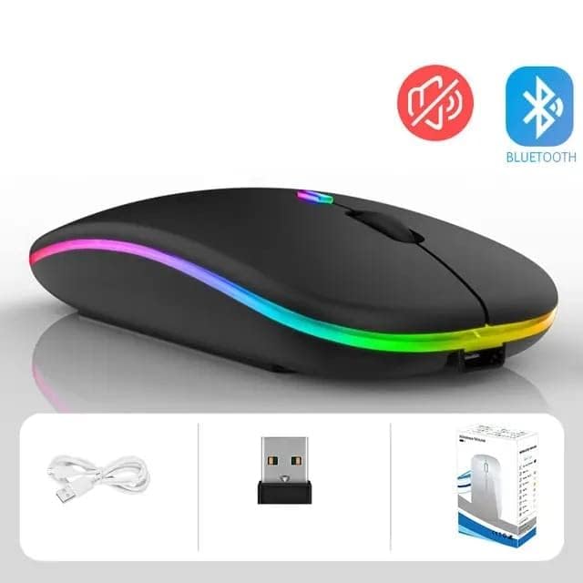 Image of Slim Wireless Mouse with Rechargeable Battery | Dual Mode BT + 2.4GHz Mouse | Silent Click | 800 /1200 /1600 DPI Adjustable | Multicolor LED | Lightweight Ergonomic Mouse for Laptop & PC (Black)
