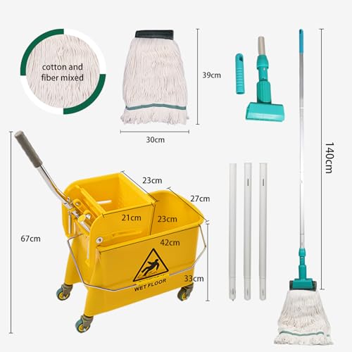 22 Quart Wheeled Mop Bucket with Press Wringer, Add Cotton Loop-End Wet Mop by Wajeehaa - Image 4