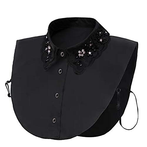 Shinywear Ruffles Turtle Neck False Shirt Collar Lace Crystal Pearls Decorative Dicky Choker Detachable Doll Lapel Blouse (Crystal Beads Flower Collar Black)