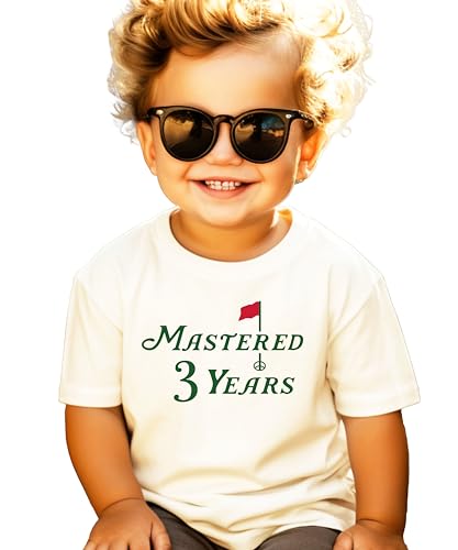Olive Loves Apple Mastered 3 Years Shirt for Boys & Girls Golf Themed Third Birthday Shirt for Toddler Natural Shirt 3T