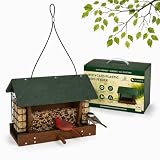 Hopper Bird Feeder with Suet Cages, All Weather Hanging Bird Feeders for Outdoors Wild Birds, HDPE Recycled Plastic Bird Feeder for Cardinals Finch Chickadees Woodpeckers, Backyard Garden Decor