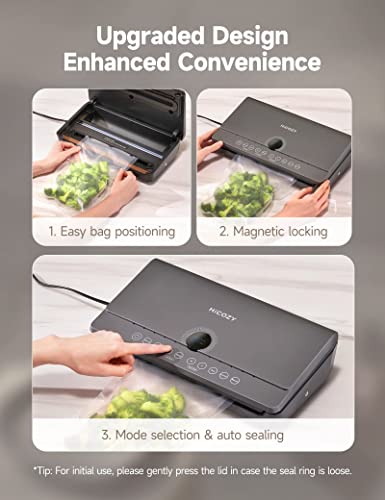 Hicozy Vacuum Sealer Machine, Food Vacuum Sealer With Built-In Cutter And Bag Storage, Air Sealer Machine For Sous Vide And Food Storage With 10 Bpa Free Vacuum Sealer Bag, 1 Roller Bag, Space Gray #TOP1