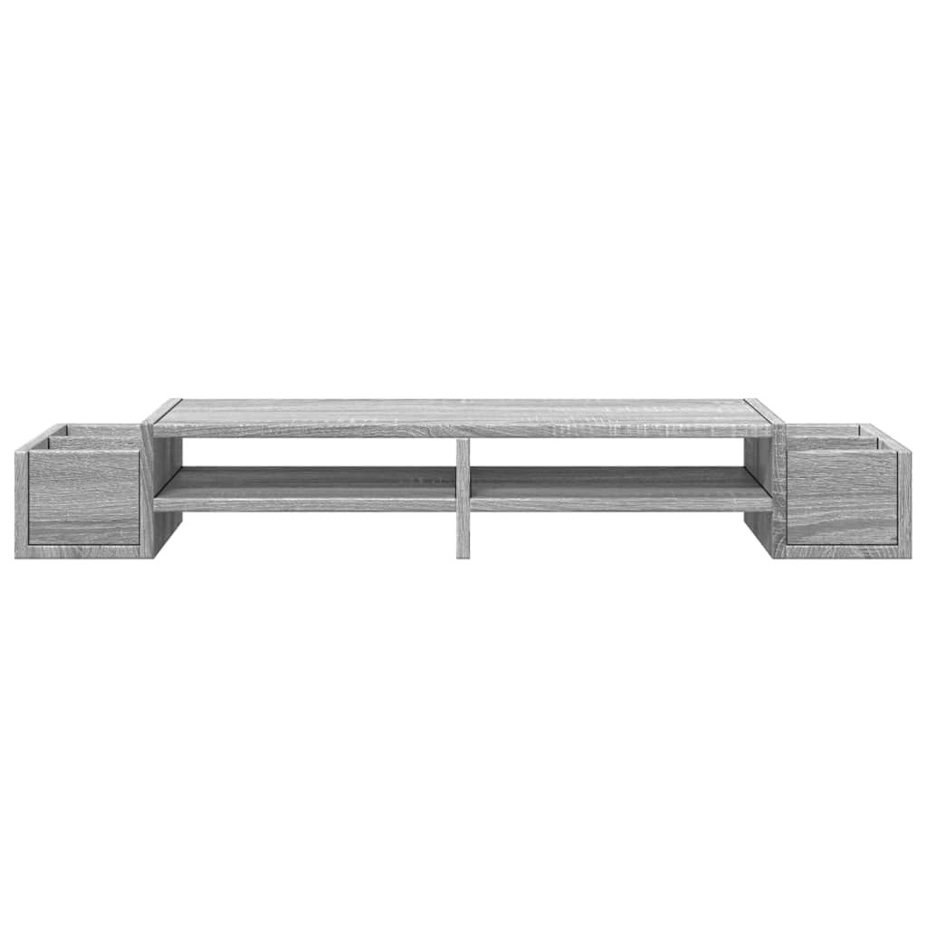 Supporto per monitor con vano portaoggetti, grigio Sonoma, in legno, 100 x 27 x 15 cm, 4 scomparti, supporto da scrivania autoportante per home office, gaming, ufficio e altezza ergonomica