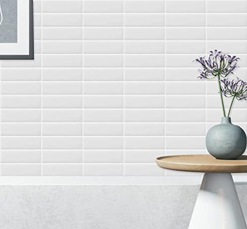 DEWOO White Peel and Stick on Subway Metro Splashback Tiles Self Adhesive Wall Tiles for Kitchen Bathroom,10-Sheet (12"×12")