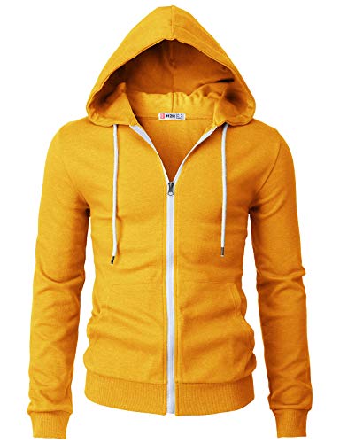 H2H Men's Slim Fit Lightweight Long Sleeve Zip Up Hoodie Sweatshirt With Pocket And White Zipper And String Mustard Us Xs/Asia S (Cmohol048) #TOP1