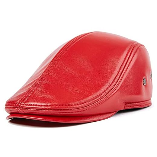 Basker Herr Klassiskt Vinterläder Baseball Newsboy Keps Flap Trapper Jaktmössa Blå Brun Röd L-2XL Läderbasker (Färg: Röd, Storlek: XXL)