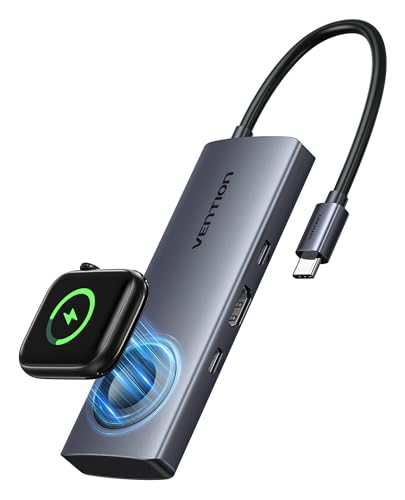 VENTION 6-in-1 USB-C Docking Station,5W Qi-Lader für Watch/AirPods,drahtloser Ladefunktion,4K@60Hz HDMI,100W PD,USB-A/C, Kompatibel mit MacBook/Dell/HP/iPhone/Samsung