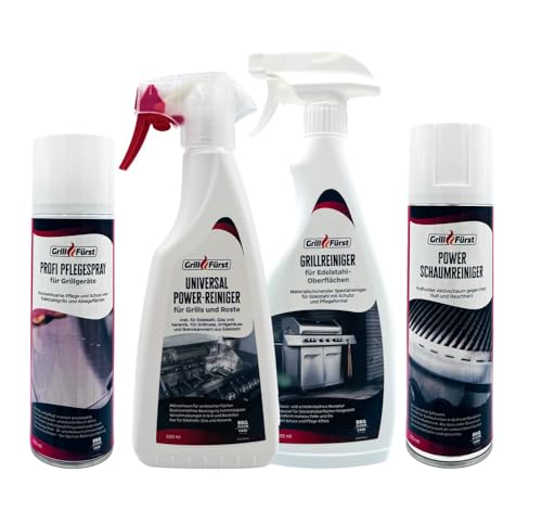 Grillfürst Grillreiniger-Set für Rösle Videro Edelstahlgrills - Grillreiniger, Schaumreinger, Pflegespray - 4er Set