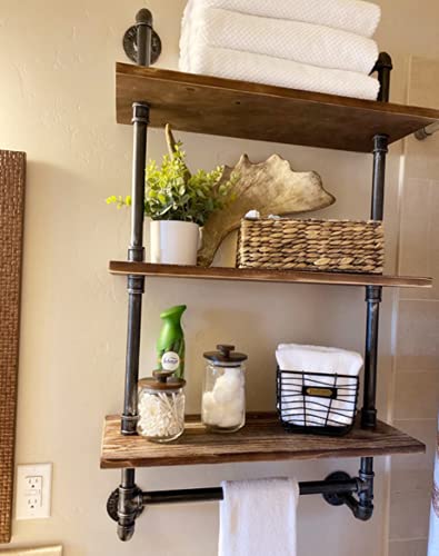 Rustic Wall Bathroom Shelves Industrial Pipe Shelf For Bathroom,3-Tiers Bathroom Shelves Over Toilet Towel Shelf For Bathroom #TOP1