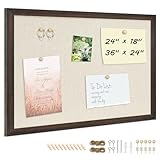 DOLLAR BOSS Bulletin Board with Linen 36'' x 24'' Wood Framed Cork Boards for Walls, Photo Display Pin Board, Decorative Corkboard for Office Home School Dorm Decor with 10 Pushpins, Dark Walnut