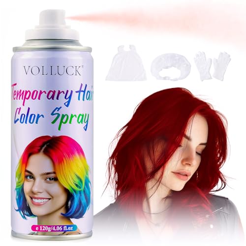 VOLLUCK Temporary Hair Colour Spray, Instant Washable Hair Dye for All Hair Types, Vibrant Color for Party, Halloween, Cosplay, and Daily Use 120 ML (Fired Red)