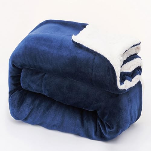 Couverture chaude pour l'hiver moelleuse et réversible bleu marine - 2