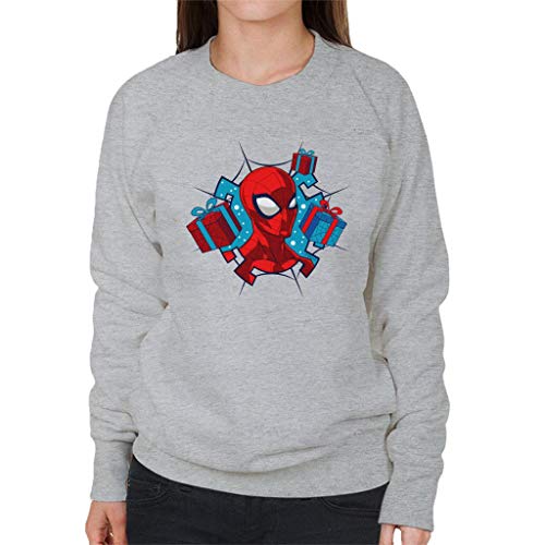 Marvel Christmas Spider Man Festive Boxes Women's Sweatshirt Heather Grey