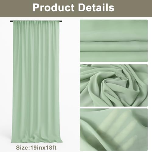 Wedding Arch Draping Fabric, White Sheer Backdrop with Floral Decor, Indoor Ceremony Party Ceiling Decoration (Sage Green-3PCS) by KEPYDRMTF - Used condition - Image 3