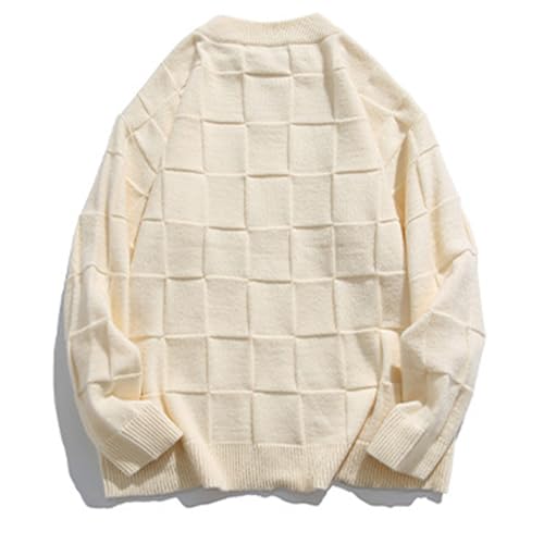 Pull tricoté en damier pour hommes à col rond tendance streetwear