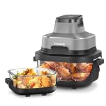 Portable Air Fryer, FOHERE 4-in-1 Air Fry, Bake, Recrisp, Max Crisp, 4L & 1.5L, 6 Portions, Compact, Easy to store, 2 Dishwasher Removable Glass Containers & Lids, 1500W, Grey
