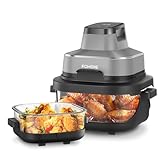 Portable Air Fryer, FOHERE 4-in-1 Air Fry, Bake, Recrisp, Max Crisp, 4L & 1.5L, 6 Portions, Compact, Easy to store, 2 Dishwasher Removable Glass Containers & Lids, 1500W, Grey
