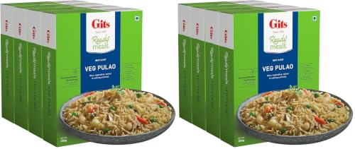 Image of Gits Ready to Eat Veg Pulao, Pure Veg Heat and Eat Rice Dish, 1060g (Pack of 8 X 265g Each)