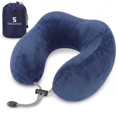 SleepStore Memory Foam Travel Neck Pillow | Pain Relief Sleeping Neck Support Pillows for Travelling | Comfortable Velvet Cover | Portable U-Shaped Ne