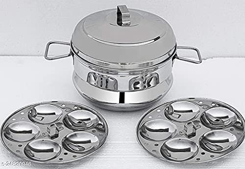 Futensils Stainless Steel Idli Maker/satti/Steamer/Boiler/Cooker/Panai (10 IDLY, 2 plates), Weight 1.200 Kg