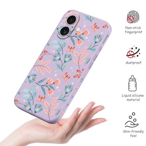 Coque silicone iPhone 16 6,1 pouces LEECG violet feuille fine