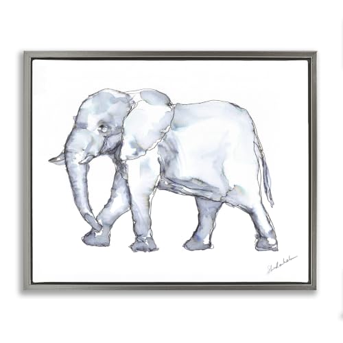 'Elephant Walking Casual Watercolor Sketch'| Floating Frame Canvas Art