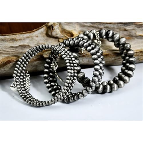 Dreuyet Navajo Pearl Bracelet Western Turquoise Jewelry for Men Women Vintage Multilayered Beaded Pearl Stackable Stretch Strand Layered Bracelets Bohemian Jewelry3