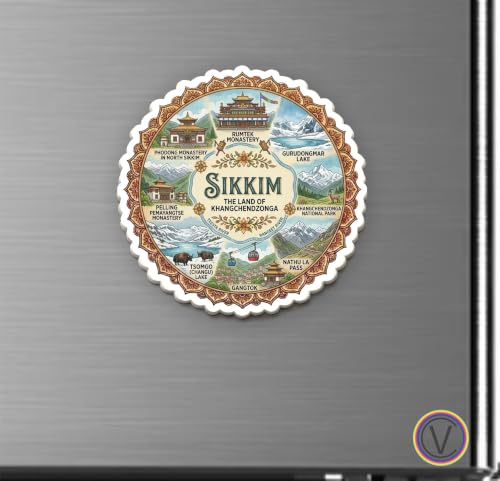 Image of Sikkim Textured Finish Acrylic Fridge Magnet - UV Texture Printed, Stylish Multicolor Magnet for Fridge, Wardrobe & Metal Surfaces, Pack of 1 (Sikkim)