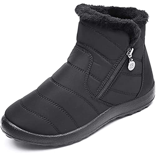 ToatlHeal Boojoy Winter Boots, Bj Boots for Women Waterproof Winter Snow Boots Outdoor Warm Fur Lined Ankle Booties Non-Slip (Black,39) Cover