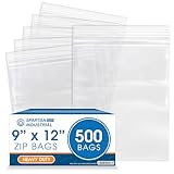 Spartan Industrial - 9” X 12” (500 Count) 4 Mil Thick Clear Reclosable Zip Plastic Poly Bags with Resealable Lock Seal Zipper - Heavy Duty and Durable