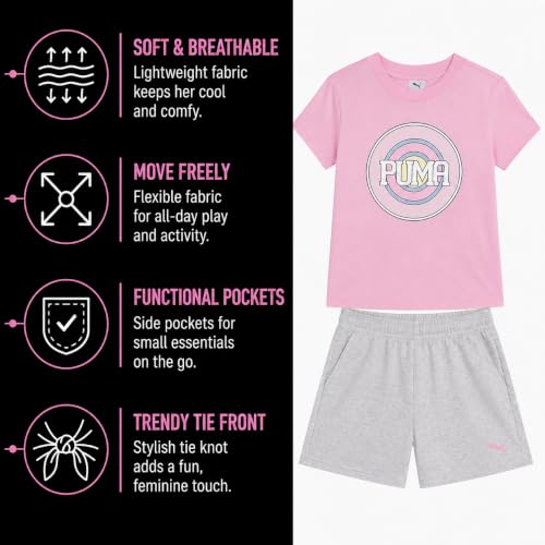 Image of PUMA Girls Athletic Shorts Set - 2 Piece Active Performance TShirt and Gym Bike Kids Shorts Girls Activewear Set (7-14)