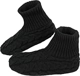BenSorts Slipper Socks for Women Thick House Boot Sock with Grippers with Anti-Skid Bottom Soles Black Size 8.5 9.5 10.5