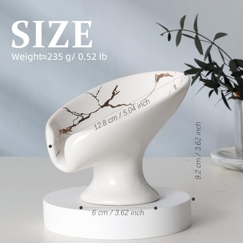 Soap Dish, Soap Holder Self Draining Leaf Shape Soap Dishes, Ceramic Drain Soap Dish for Sink Bathroom Shower Kitchen, Easy to Clean Keeps Soap Dry, Cream White & Gold Marble Pattern, ANTIS\'S HOME
