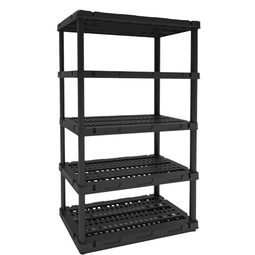 ZEUKMXOO Plastic Storage Shelves, 4/5 Shelving Unit, Heavy Duty Storage Rack, 72.44''H, Plastic Shelf Rack, Adjustable Utility Shelf for Basement, Kitchen, Bathroom, Garage,PP, Waterproof