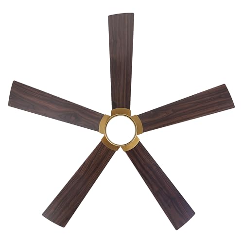 ELEHINSER 54" Ceiling Fan with Light and Remote Control, Modern Dimmable LED Light, 6-Speed Noiseless Reversible DC Motor, 5 Plywood Ceiling Fan for Kitchen Bedroom Living Room NAB Gold/Walnut by ELEHINSER - Used condition - Image 6