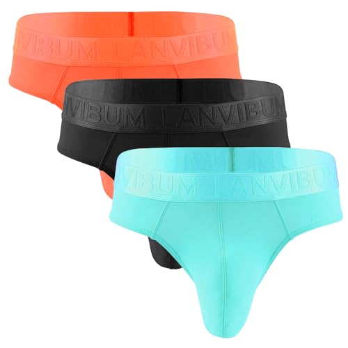 Cooling Nylon Men's Thong Underwear 3-Pack Ultra-Thin Supportive Pouch, Breathable T-Back Underwear