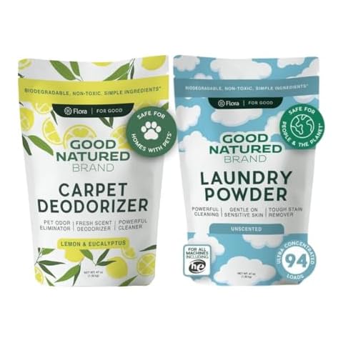 Good Natured Brand | Laundry Bundle | Carpet Freshener Lemon & Eucalyptus 47oz | Pet-Friendly Carpet Deodorizer | Laundry Powder Unscented 47oz | Hypoallergenic Laundry Powder 94 Loads Cover