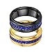 Aotiwe Anillos Pareja Dorado Negro Anillo Incrustación de Circonita Cúbica Azul Brillante, Acero Inoxidable Anillos Mujer 17 & Hombre 20
