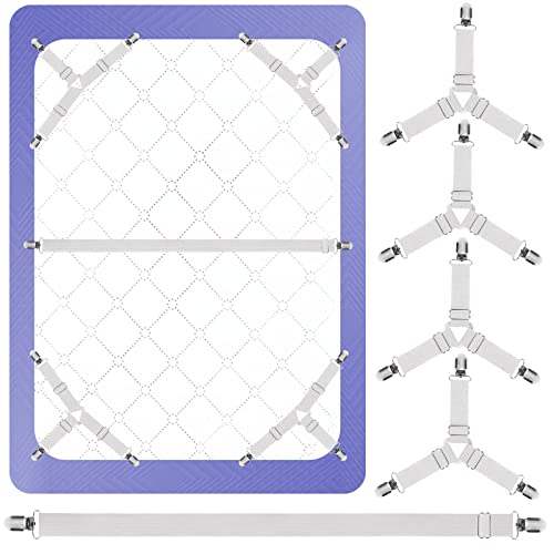 Bed Sheet Holder Straps, 4+1 Pcs, Triangle Adjustable Elastic Fitted Sheet Clips, 3 Way Sheets Corner Straps Grippers Fasteners Suspenders Heavy Duty For Bedding Sheets, Mattress Covers, Sofa Cushion #TOP28