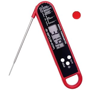 Meat Thermometer Digital,Instant Read Food Thermometer with Backlight LCD Screen, Waterproof Foldable Long Probe,Auto On/Off, Perfect for Kitchen Cooking,BBQ,Candy Making,BBQ (Red)
