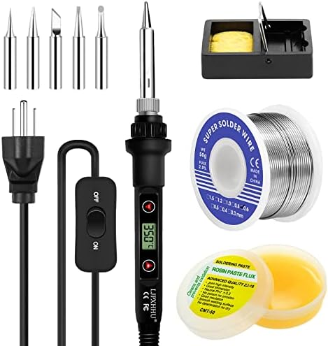 Soldering Iron Kit 80W LCD Adjustable Temperature 180-520°C Electronics Welding Tools On/Off Switch, Solder Wire Flux, 5 Soldering Tips for Metal Jewelry Electric Repairing DIY, 110V US Plug