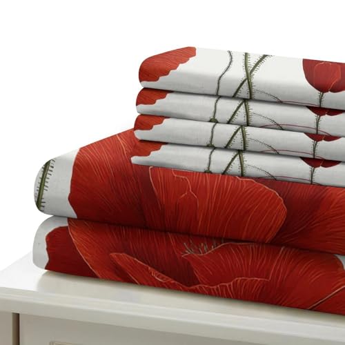 Illustration botanique housse de couette rouge 3D microfibre - 7