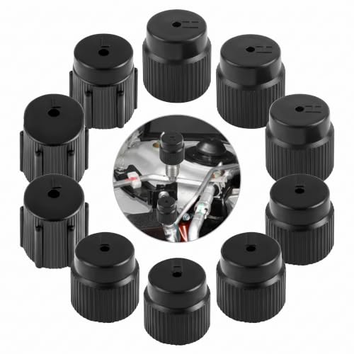 Hoiricn 10PCS AC Service Valve Caps, 0.51"/13mm Low Pressure & Cap 0.62"/16mm High Pressure Cap, Air Conditioning Service AC System Charging Port Covers, Universal for Most Vehicles (Black)