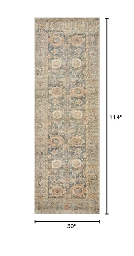 Loloi Margot Collection MAT-03 Ocean/Spice 2'-6" x 9'-6" Runner Rug, No-Shed Easy Clean Large Patterned Area Rug for Living Room, Bedroom, Dining Area