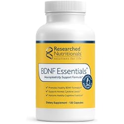 Researched Nutritionals BDNF Essentials Brain Supplement, 120 Capsules | Lion's Mane Mushroom & Bacopa Monnieri, Supports Neuroplasticity & Healthy Cortisol Levels, Clinically Researched