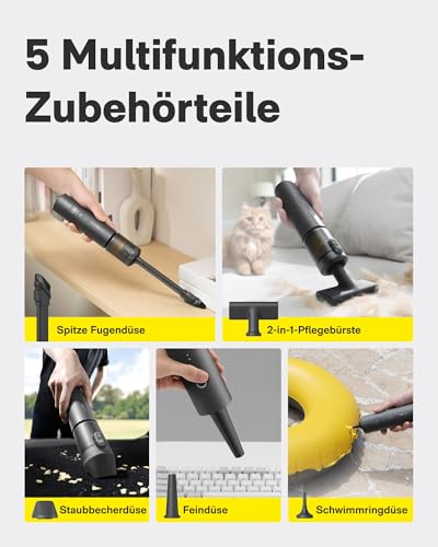 HOTO Handstaubsauger Auto, 4-in-1-Akku-Staubstaubsauger mit 20000Pa Starker Saugkraft, Elektrischer Druckluft-Staubsammler, Mini Staubsauger für Auto, Schreibtisch, Computer, Büroreinigung