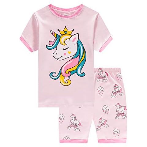 Family Feeling Little Girls Unicorn Summer Pajamas Short Sets 100% Cotton Toddler Sleepwear 4T Cover